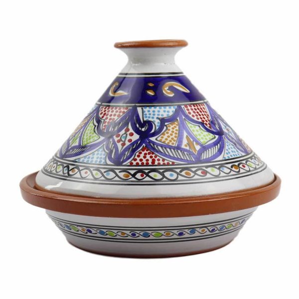 Tajine aus Ton mit blau/weißem Motiv